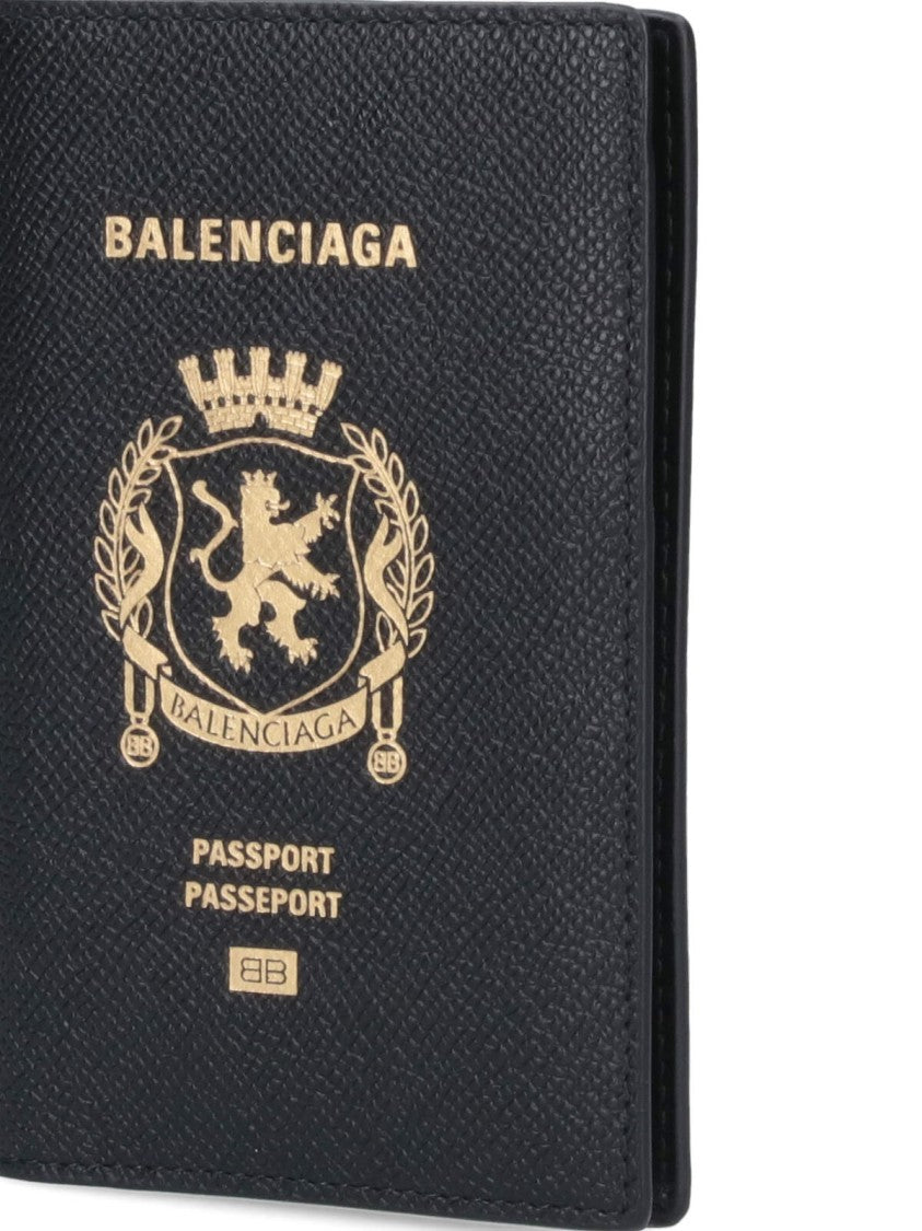 Balenciaga Black Passport Saffiano Leather Wallet Case