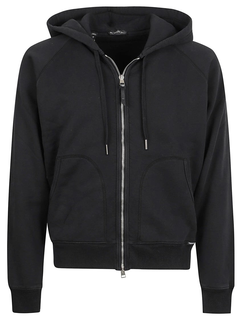 Tom Ford Black Zip-Up Hoodie With Ribbed Cuffs And Hem