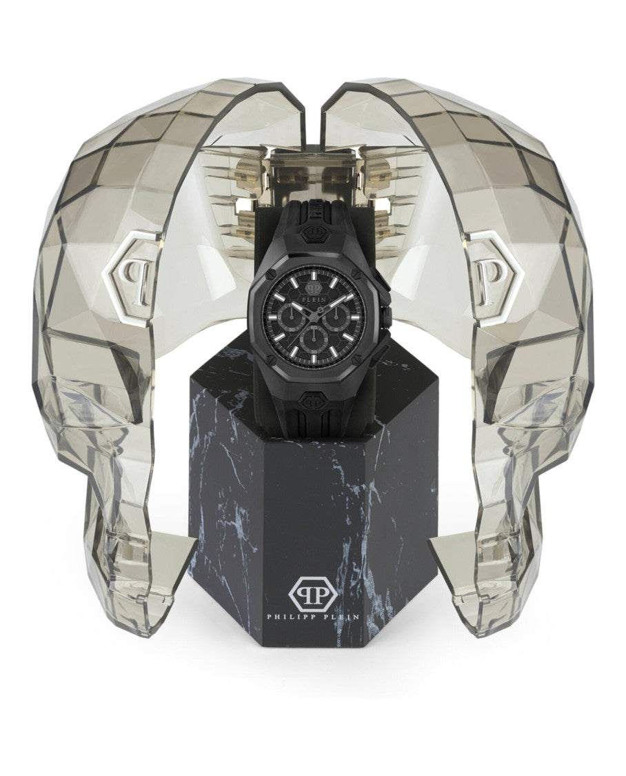 Philipp Plein Octagonal Case Chronograph Watch With Black Guilloche Dial