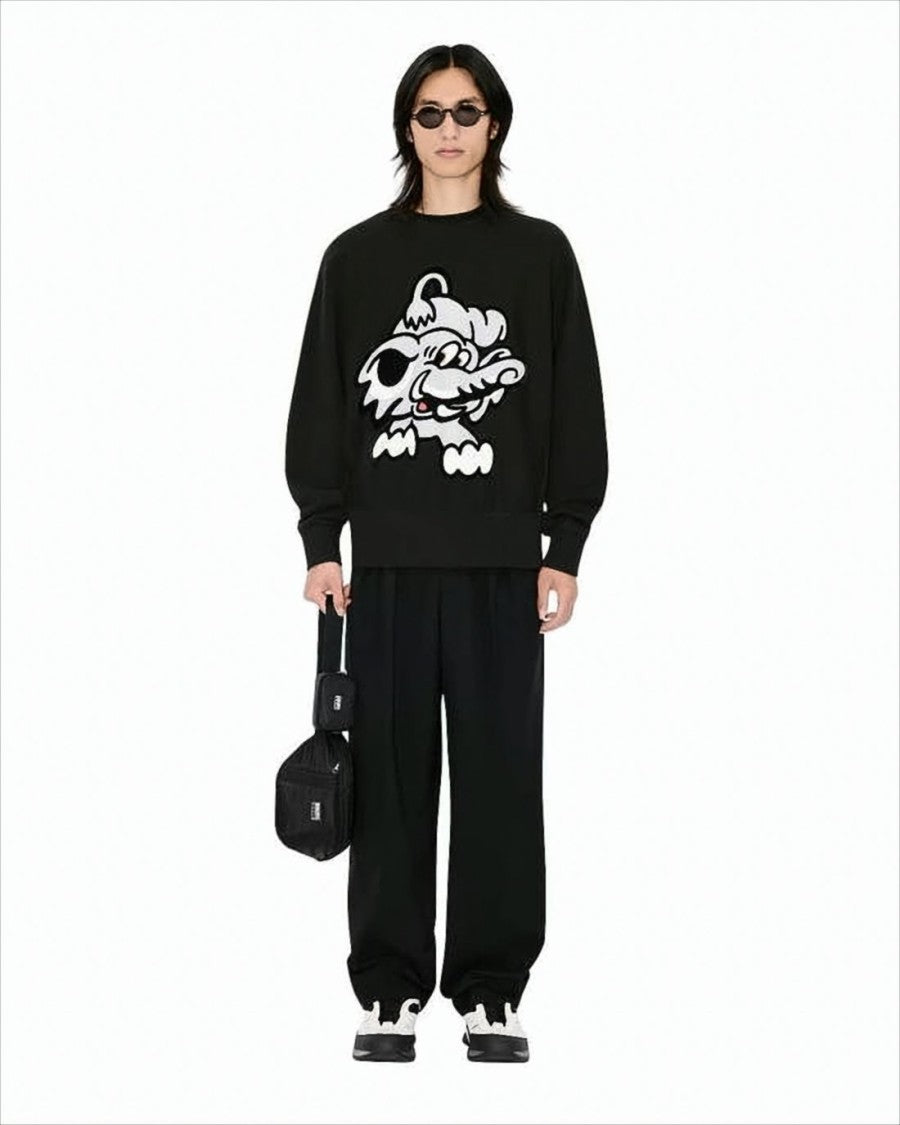 Kenzo Long-Sleeve Black Cotton T-Shirt With Playful Graphic