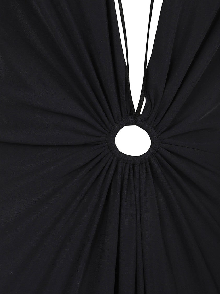 Amazuin Long Deep Black Dress With Plunging Neckline