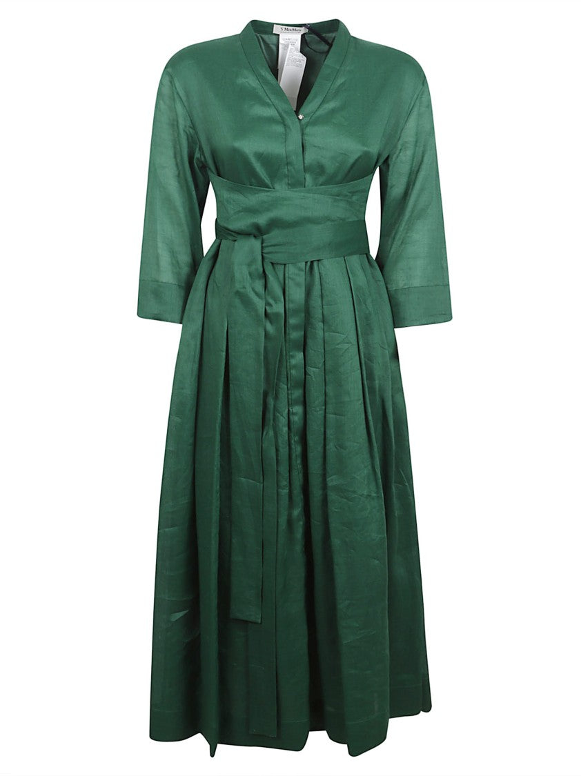 Max Mara A-Line Midi Dress With Bow Detail And V-Neckline