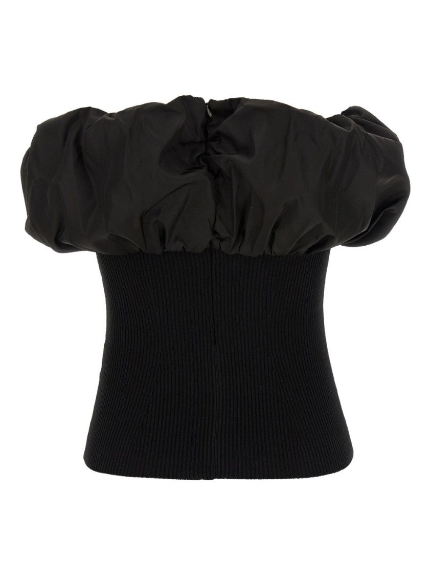 Ganni Voluminous Ruched Top With Fitted Ribbed Waist