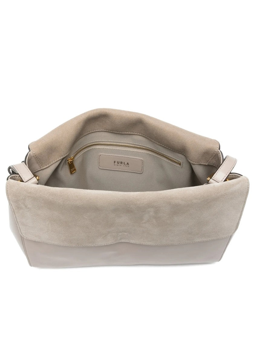 Furla Domus M Structured Neutral Leather Shoulder Bag