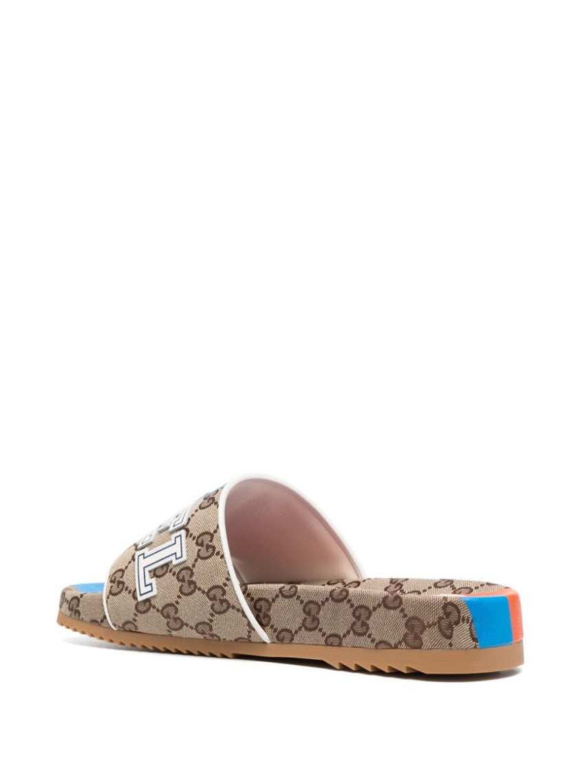 Gucci Signature Monogram Sandals With Bold Stripe Accents