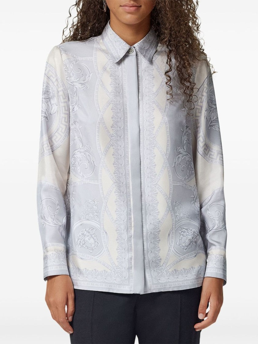 Versace Silk Twill Shirt With La Coupe Des Dieux Print