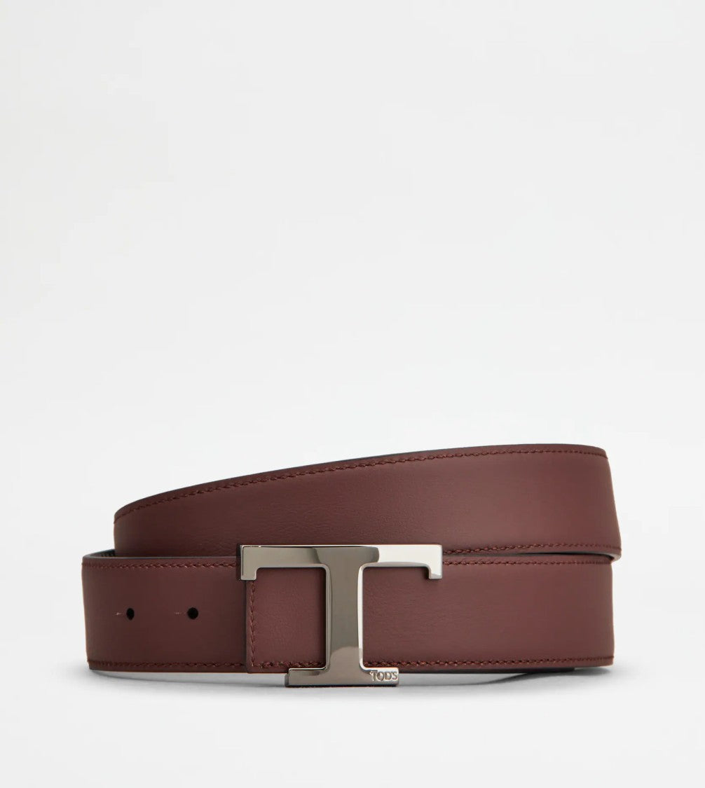 Tod's Refined Dark Bordeaux Calfskin Leather Belt