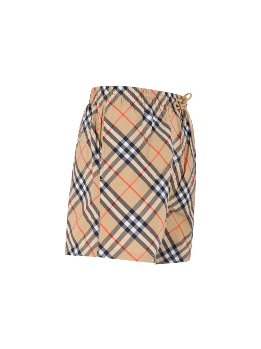 Burberry Beige All-Over Check Pattern Shorts