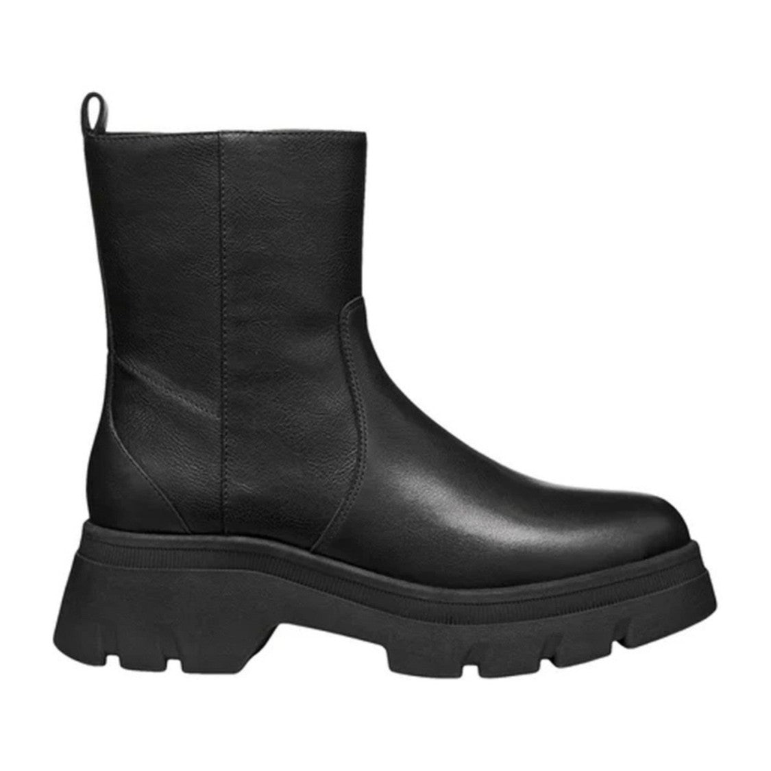 Geox Black Pluette Chunky Sole Side Zipper Leather Boots