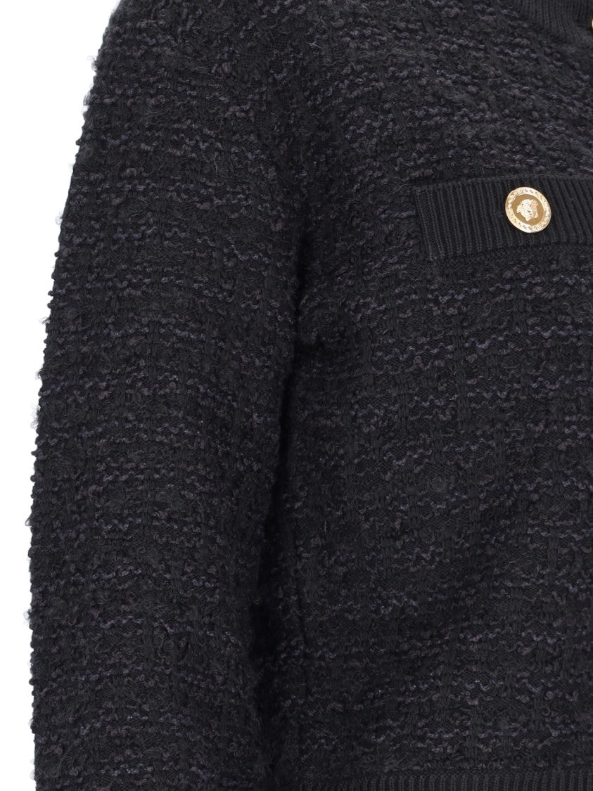 Versace Black Bouclé Tweed Crop Cardigan – Black