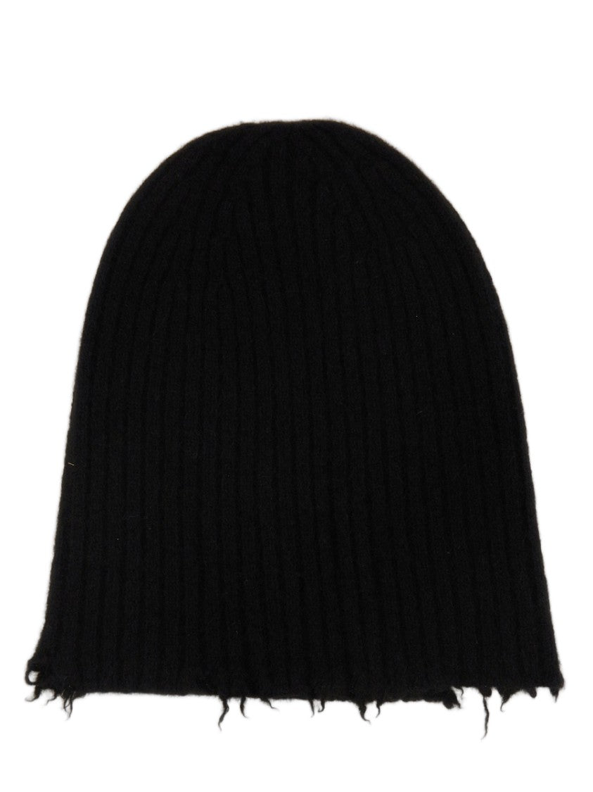 Uma Wang Ribbed Cashmere Beanie With Distressed Edge