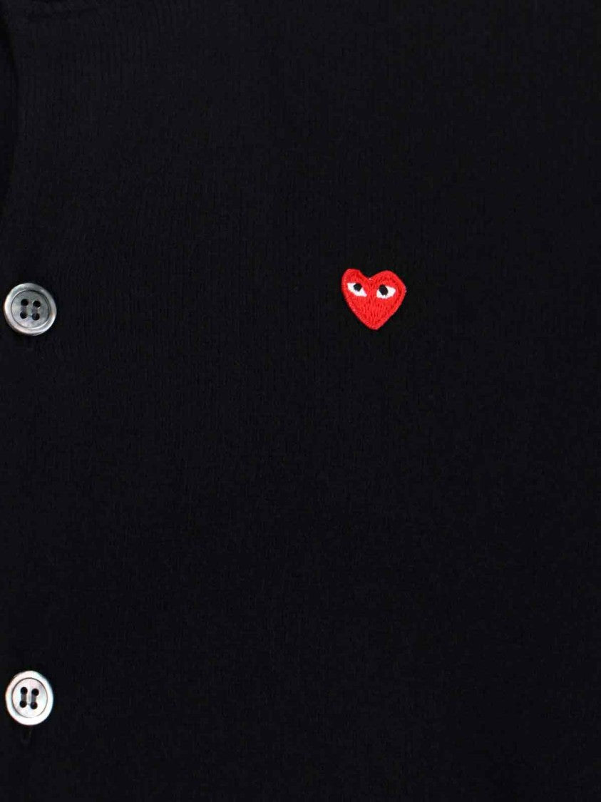 Comme Des Garçons Contrast-Embroidered Black Wool Cardigan