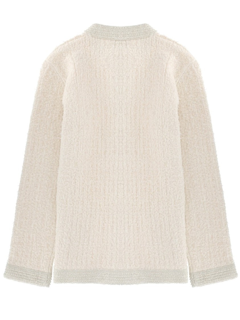 Gucci Textured Knit Wool Cardigan With Metallic Accents