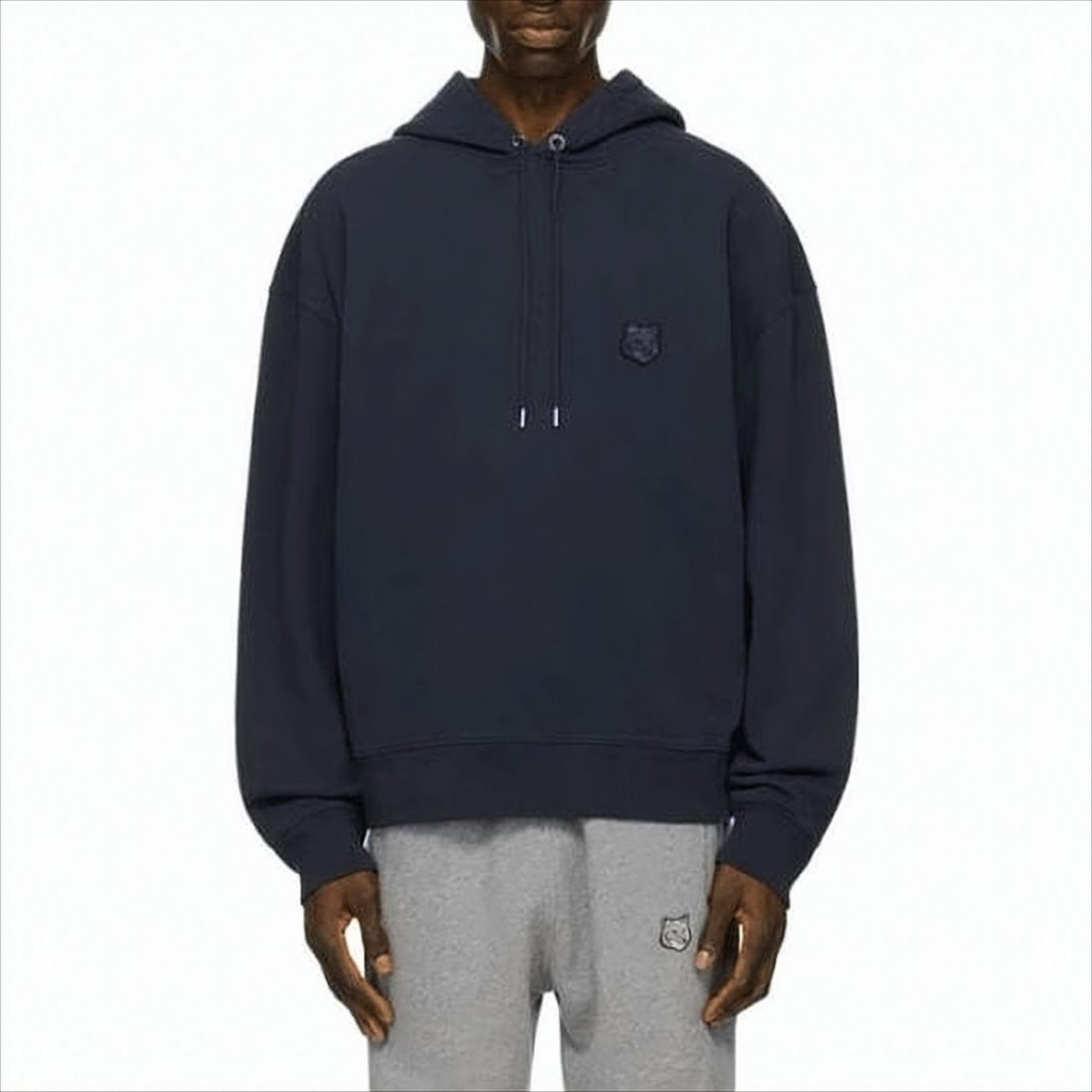 Maison Kitsuné Relaxed Fit Dark Navy Hoodie With Subtle Embroidered Fox Logo