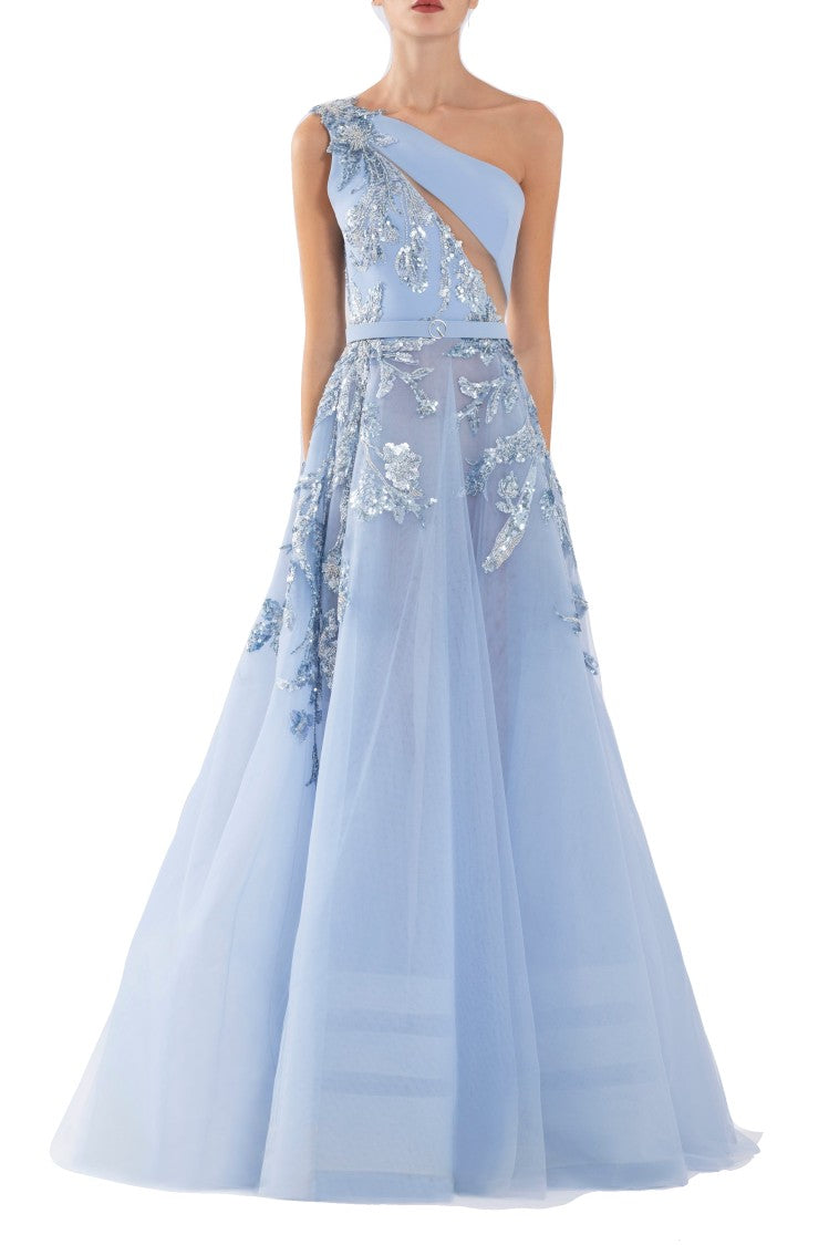 Saiid Kobeisy Tulle Beaded Dress With Floral Beading