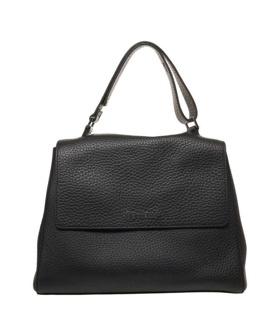 Orciani Textured Leather Handbag With Magnetic Flap Closure