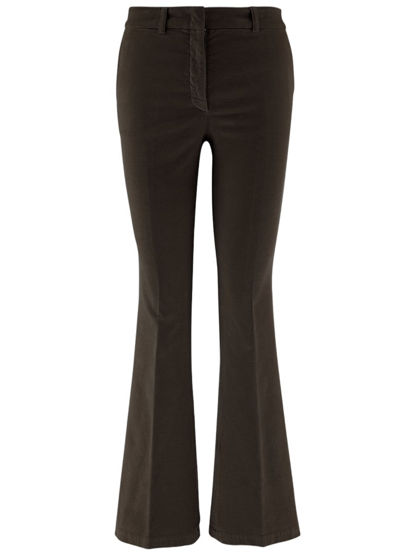 Ql2 Flared Dark Brown Stretch Cotton Velvet Pants