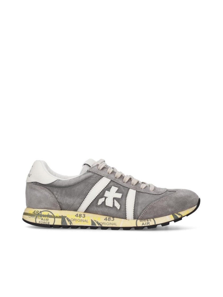 Premiata Stone Gray Nylon Suede Lace-Up Sneakers