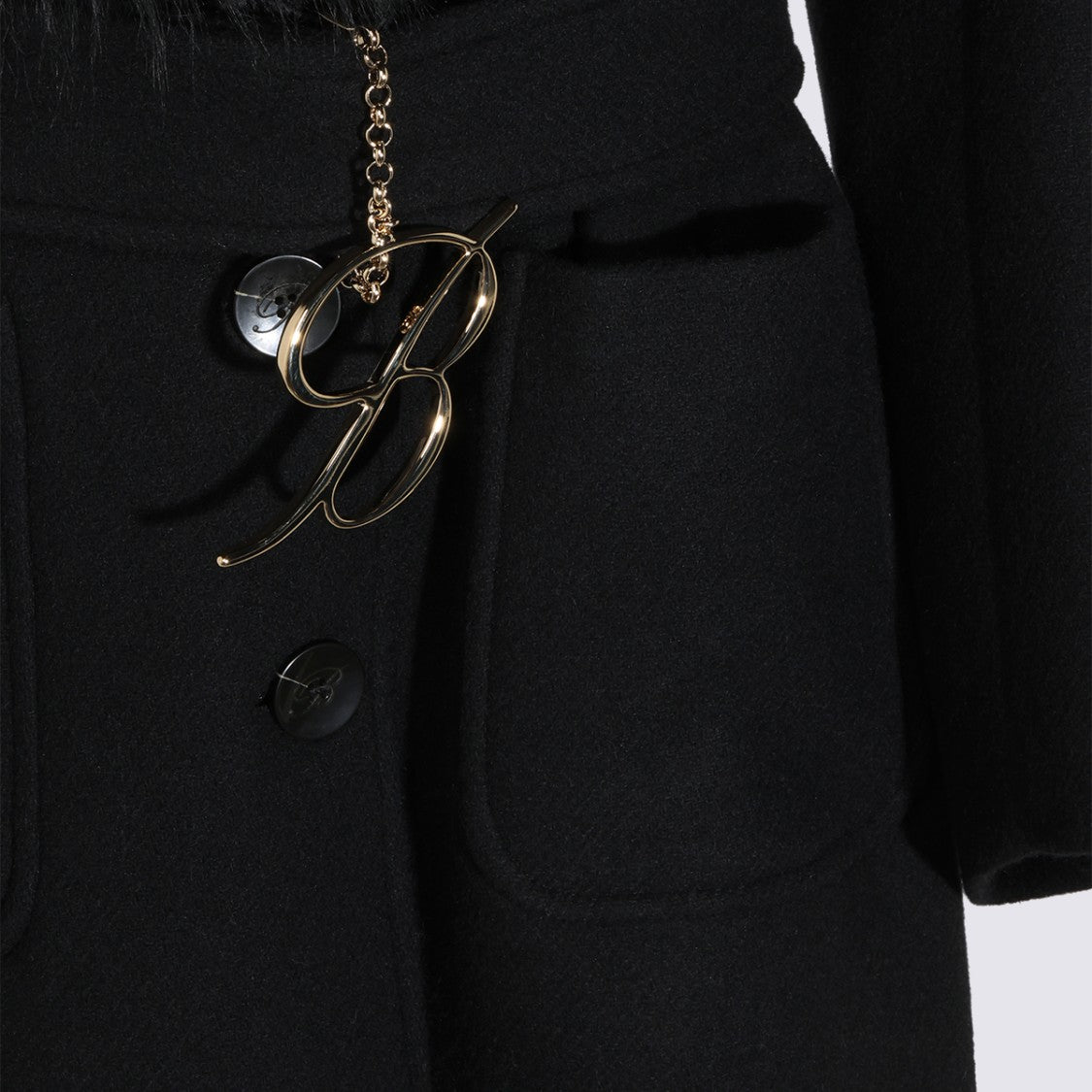 Blumarine Long Tailored Coat With Dramatic Fur Collar