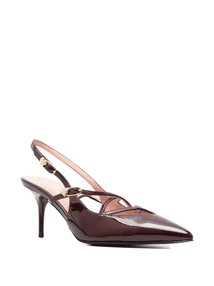 Love Moschino Burgundy Pointed-Toe Slingbacks With Crisscross Straps