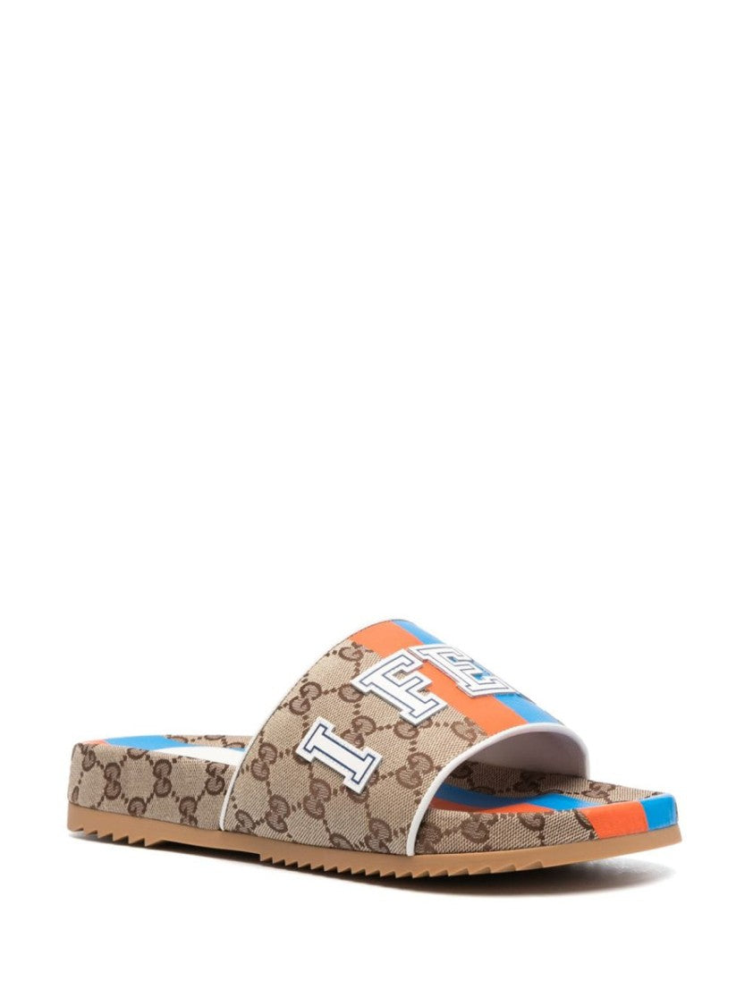 Gucci Signature Monogram Sandals With Bold Stripe Accents