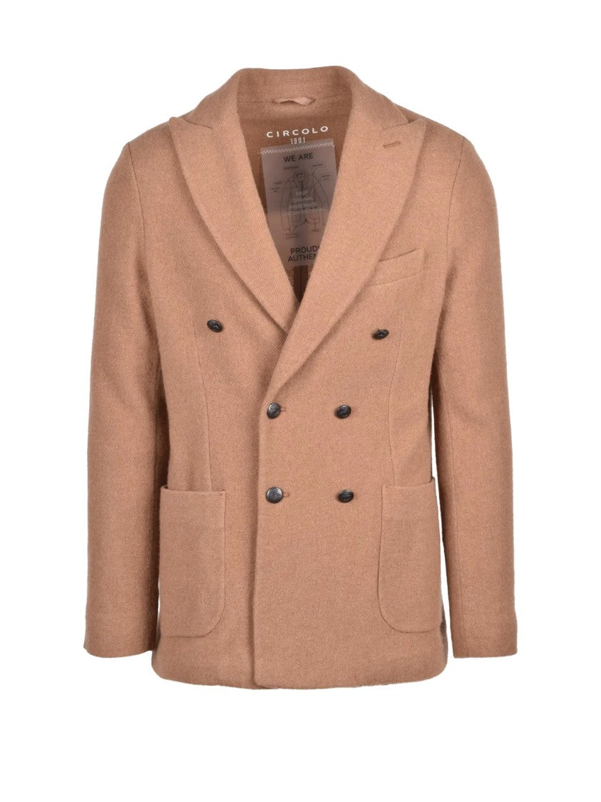 Circolo 1901 Beige Double-Breasted Virgin Wool-Blend Blazer