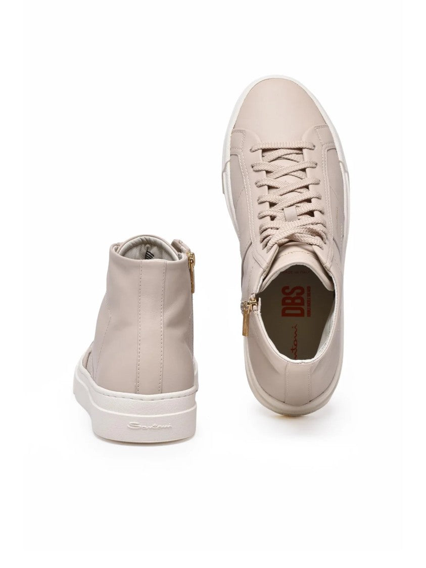 Santoni Beige Leather High-Top Sneakers