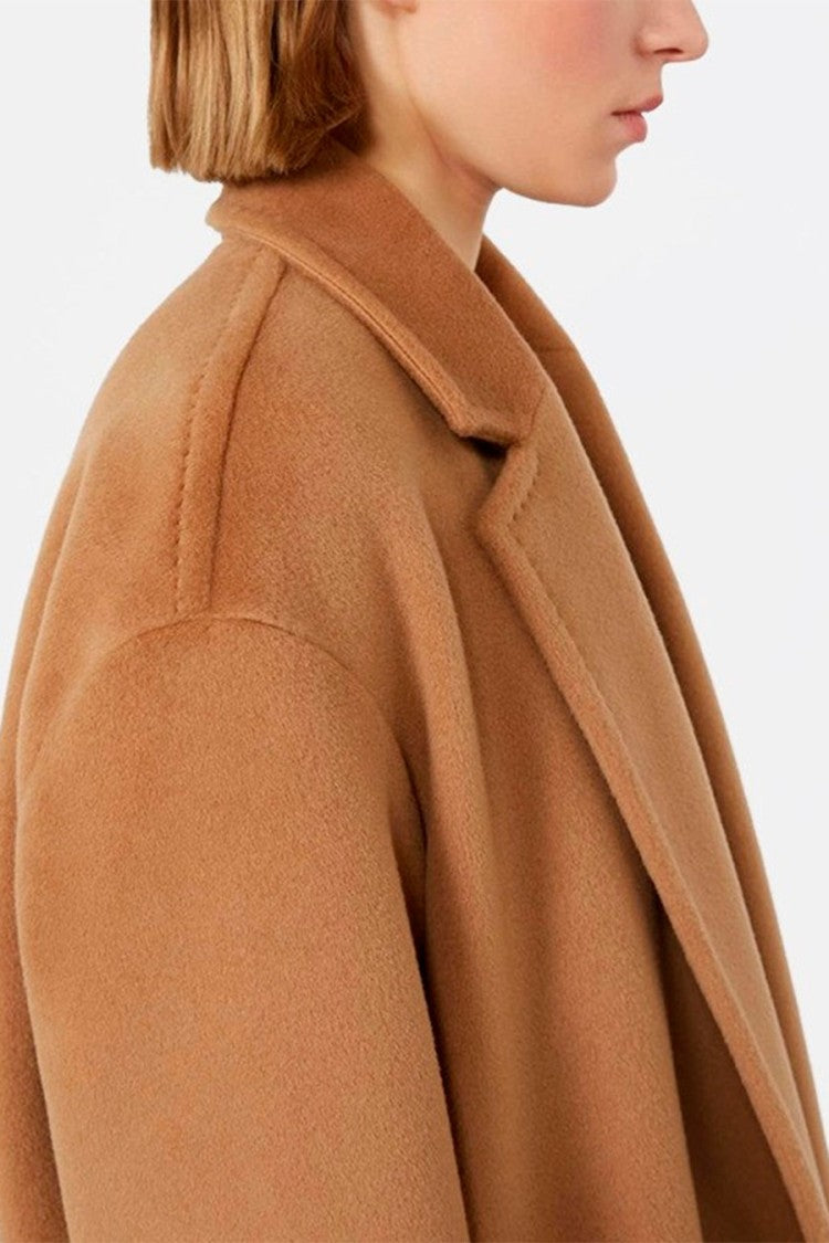 Max Mara Camel Mstgiambo Open-Front Virgin Wool Coat