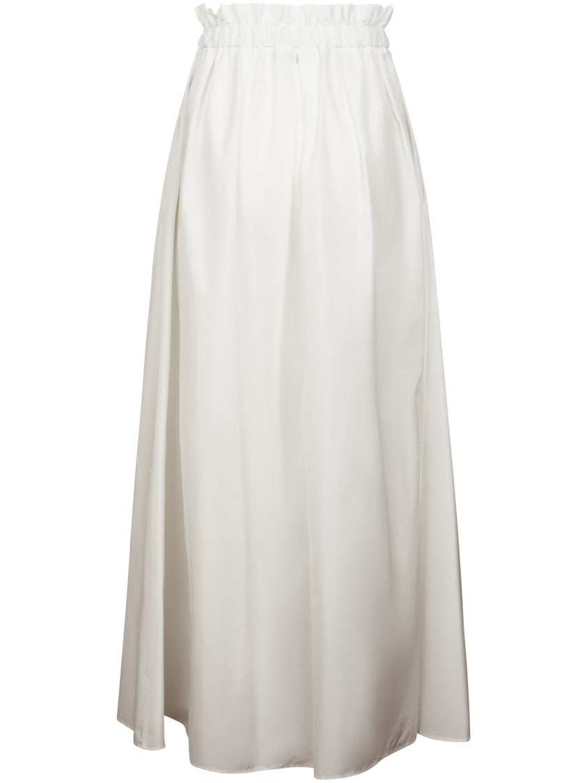 Herno Flowing White Skirt With Gathered Elastic Waistband