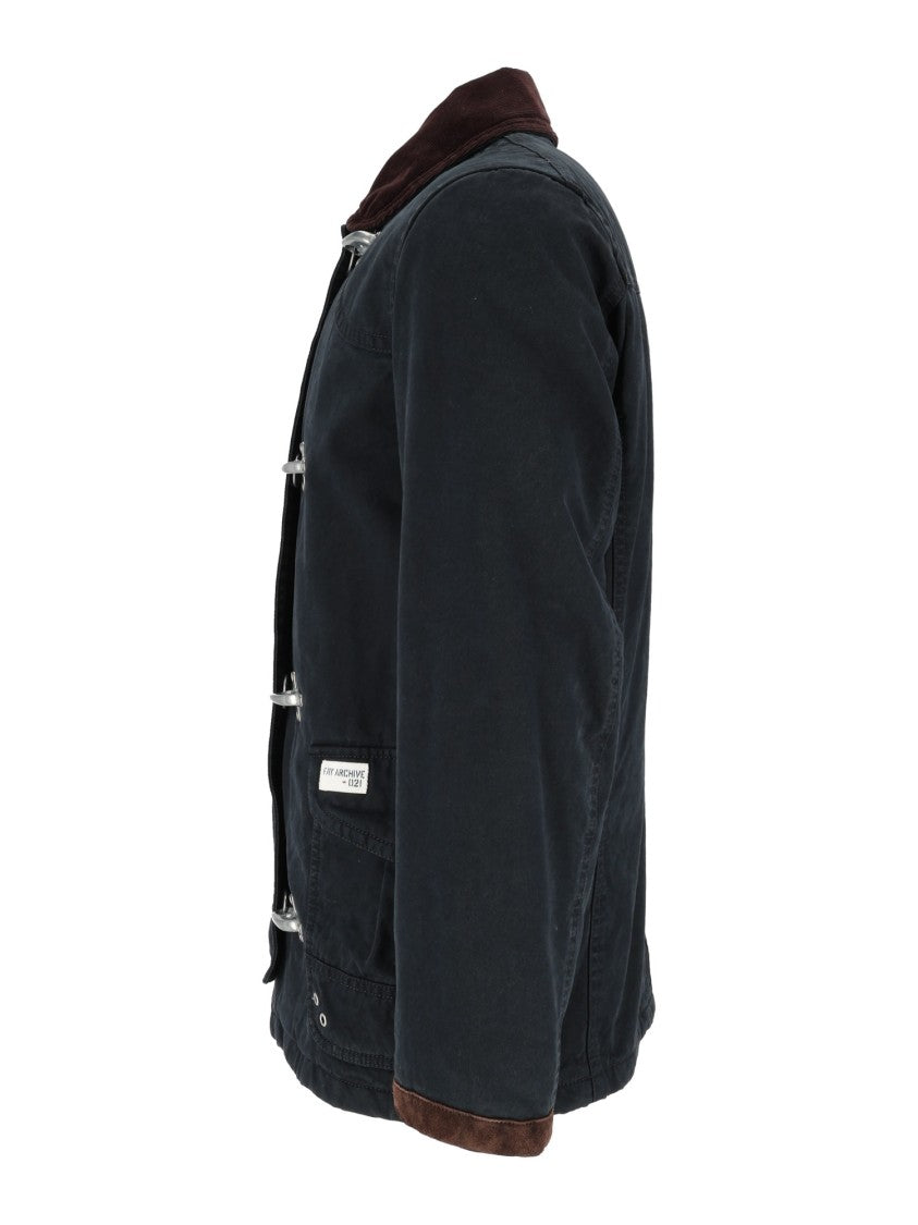Fay Washed Cotton 4 Ganci Calf Suede Collar Jacket