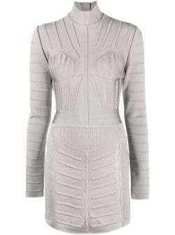 Balmain Ribbed Long-Sleeve Mini Dress