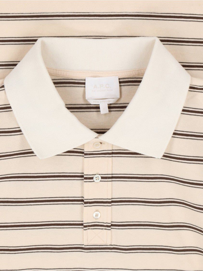 A.P.C. Striped Polo Shirt In Cream Cotton, Classic Collar