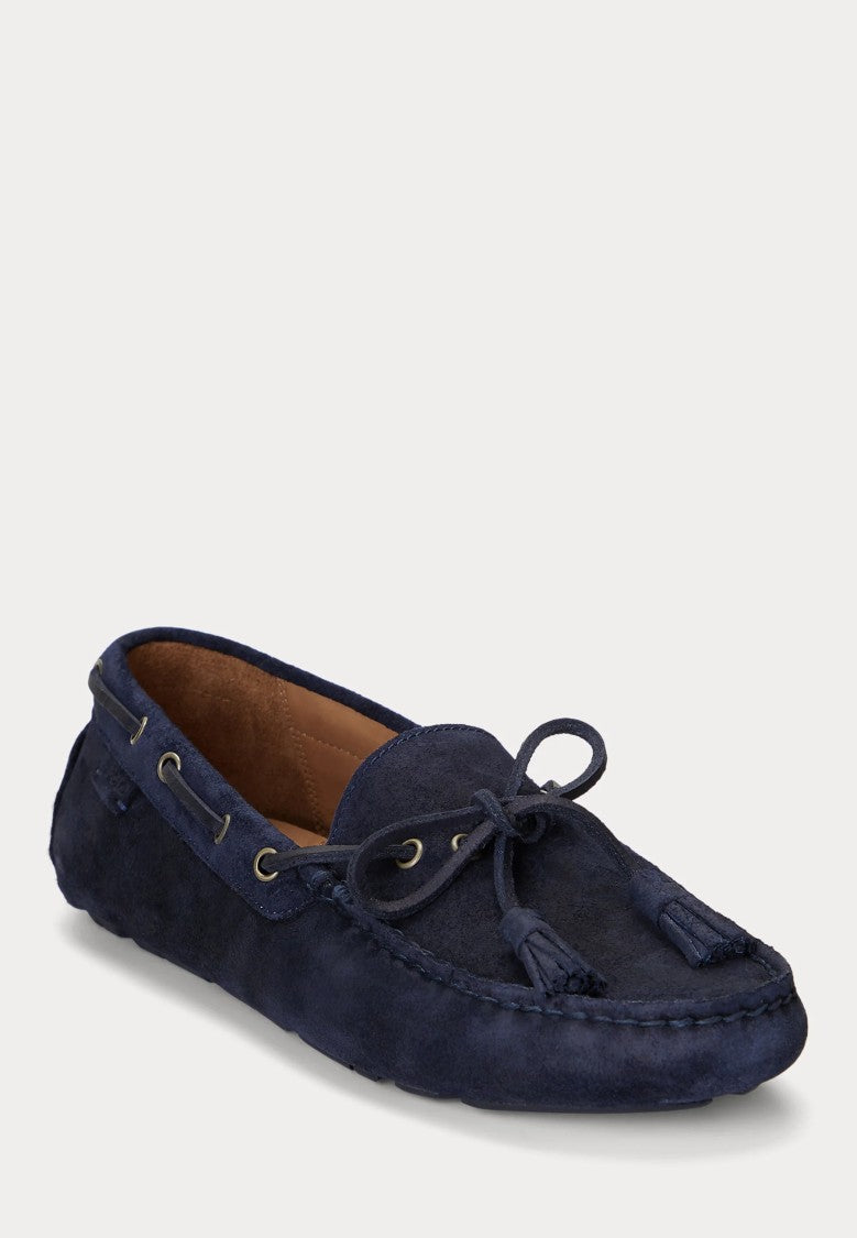 Polo Ralph Lauren Moccasin-Style Blue Suede Loafers With Bow And Tassels