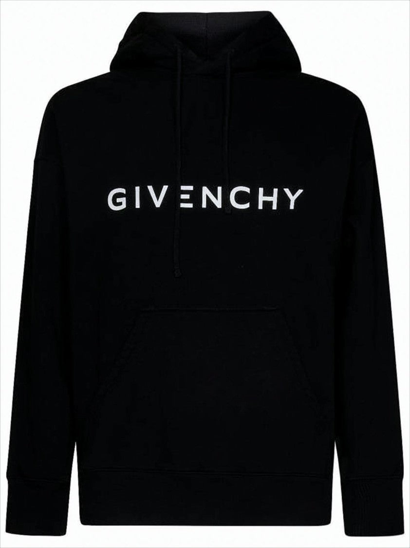 Givenchy Black Cotton Hoodie With Bold Logo And Adjustable Drawstring