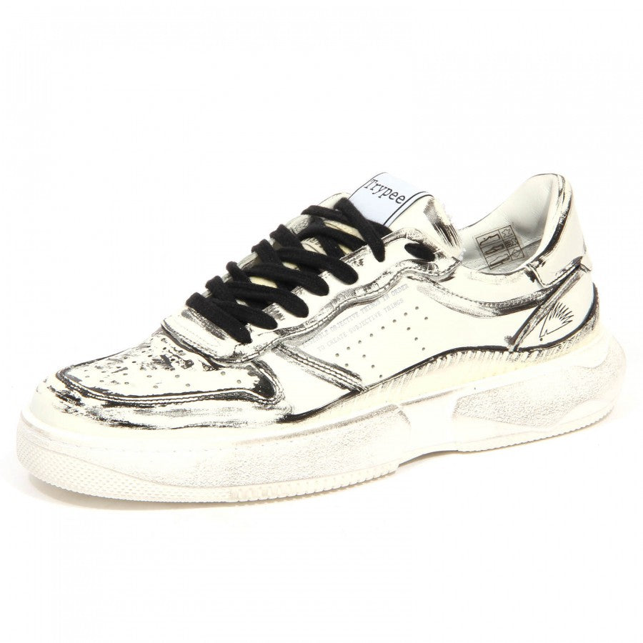 Trypee Artistic Leather Sneakers With Brushstroke Detailing