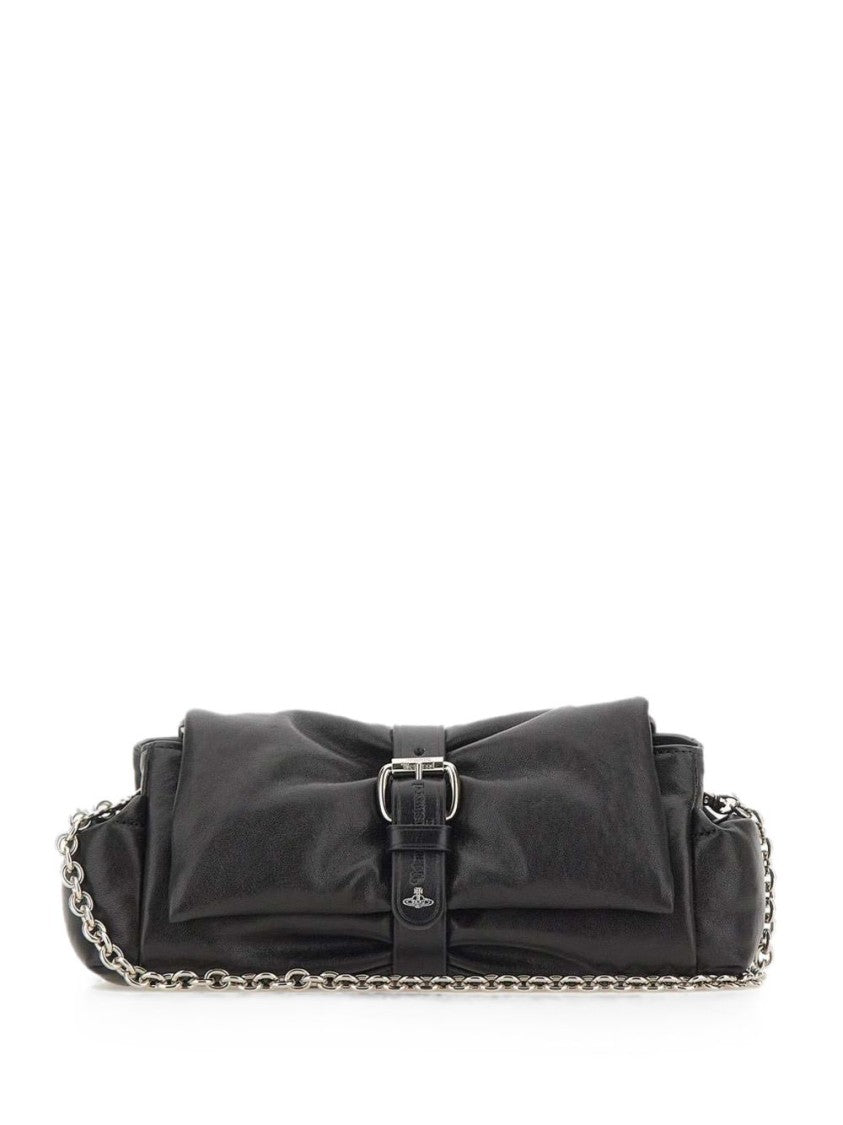 Vivienne Westwood Gathered Leather Clutch With Silver Accents