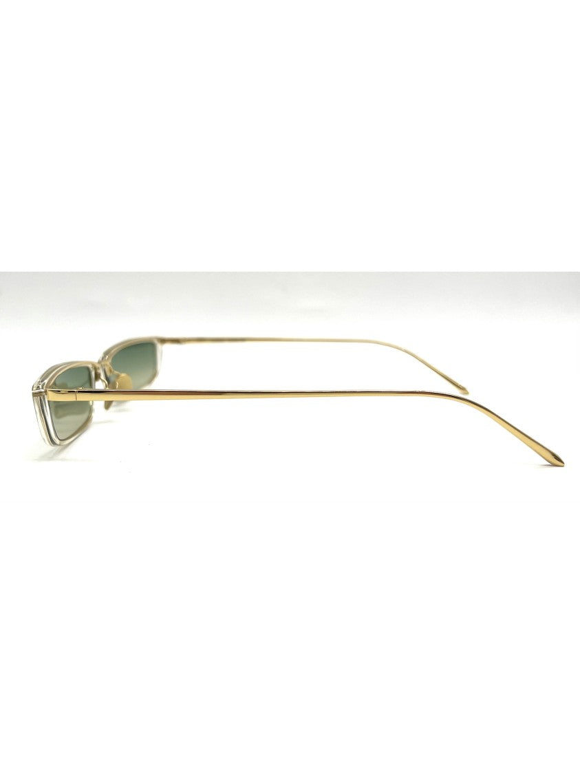 Linda Farrow Rectangular Green Sunglasses With Metallic Accents