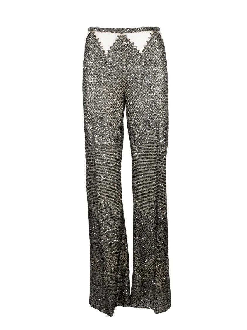 Circus Hotel Silver/Beige Sequin Wide-Leg Track Pants
