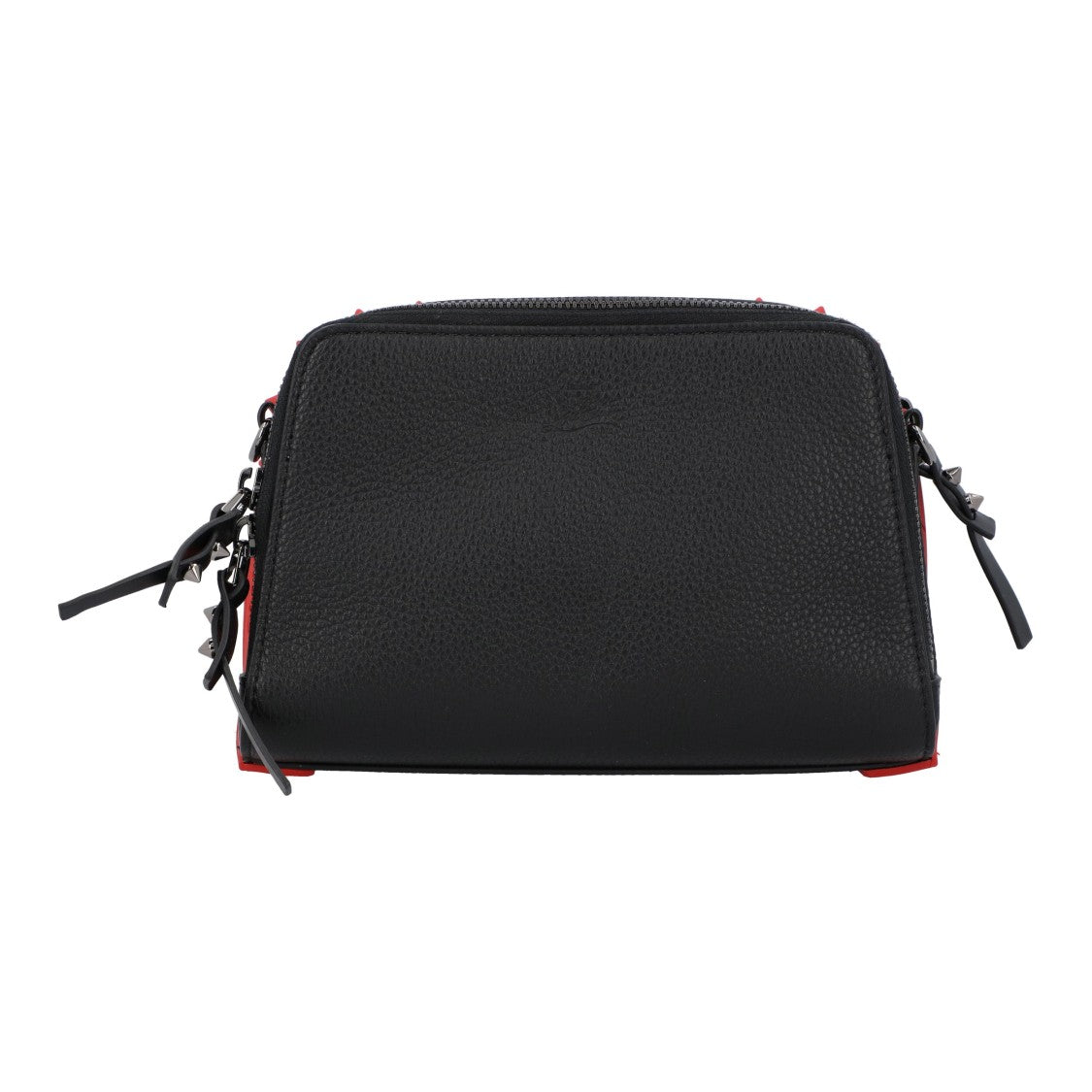 Christian Louboutin Sophisticated Black Grained Calfskin Messenger Bag With Signature Red Accents