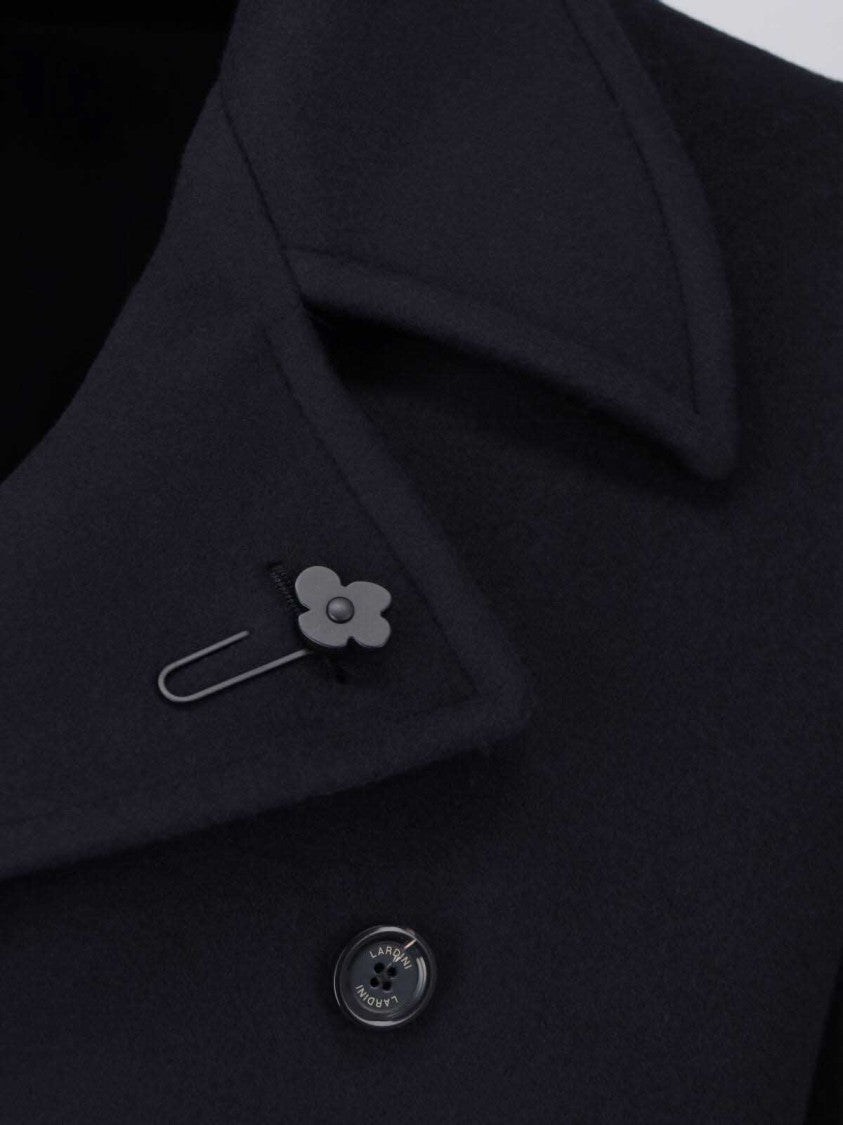 Lardini Navy Double-Breasted Wide-Lapel Virgin Wool Coat