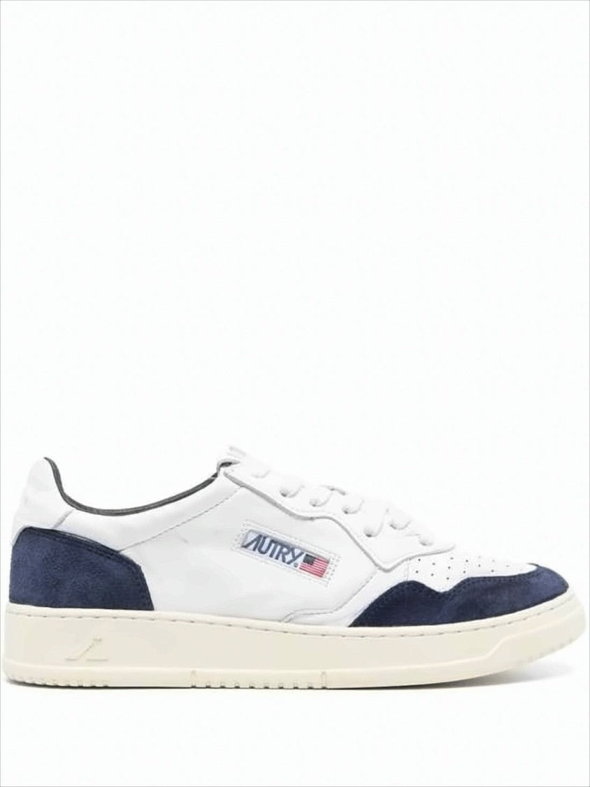 Autry White Leather Low-Top Sneakers With Navy Suede Accents