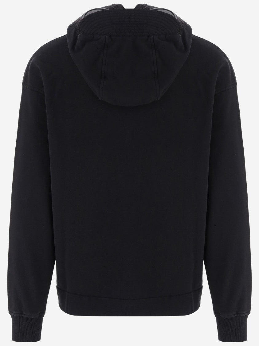 C.P. Company Black Goggle Detail Zip-Up Hooded Cotton Sweatshirt