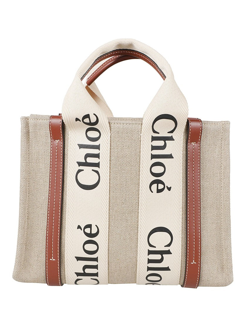 Chloé Structured Tote Bag With Textured Linen Fabric