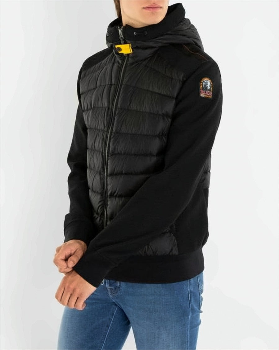 Parajumpers Quilted Black Down Jacket With Hood And Textured Sides