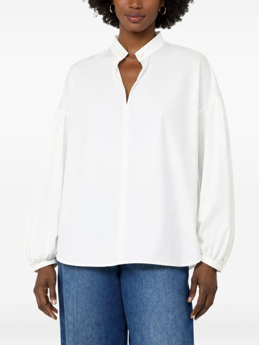 Max Mara Ivory Mandarin Collar Top With Jewel Cufflink