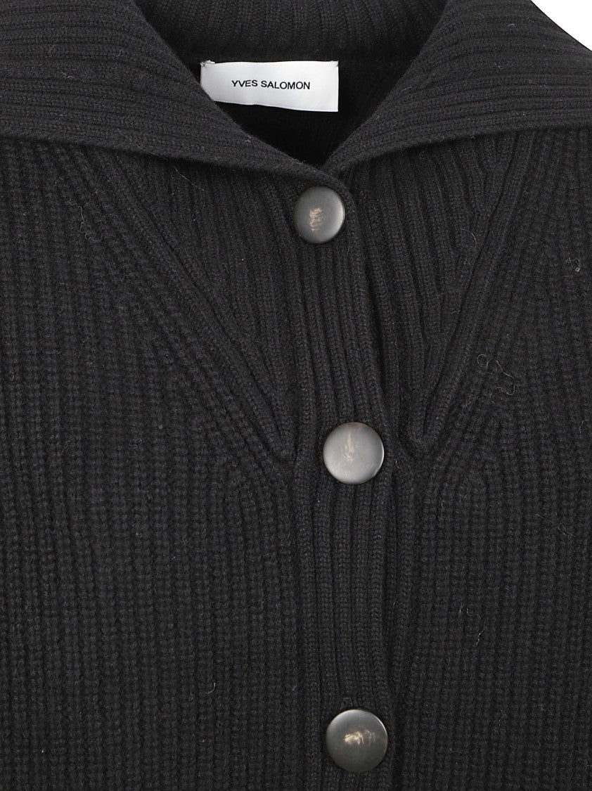 Yves Salomon Cropped Sweater With Ribbed Knit And Pointed Collar