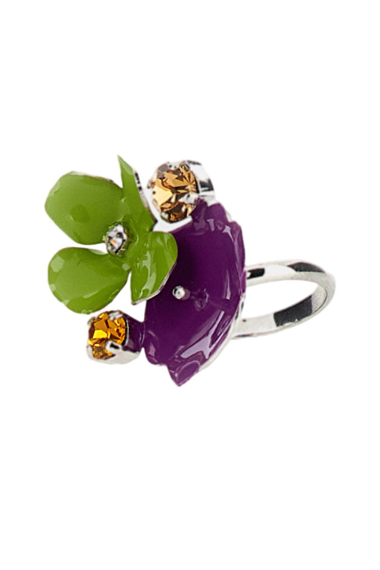 Marni Floral Silver Ring With Purple Flower