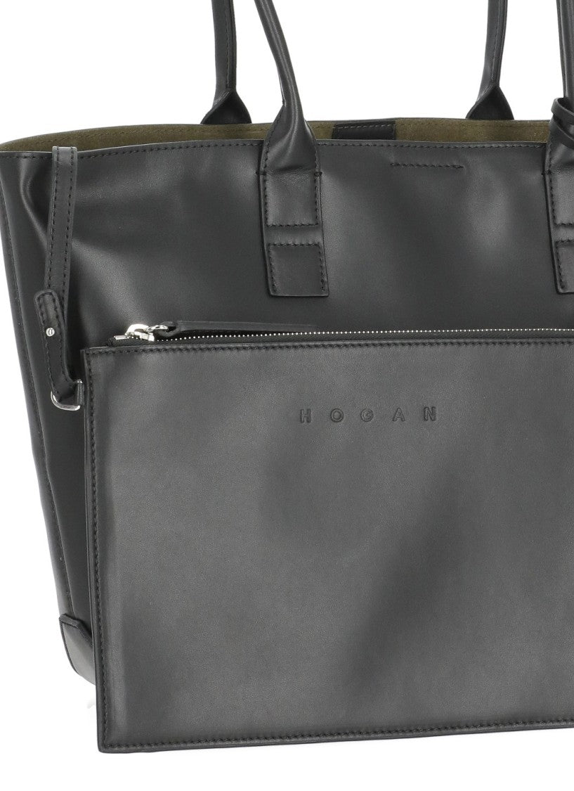 Hogan Smooth Leather Tote Bag With Removable Pouch