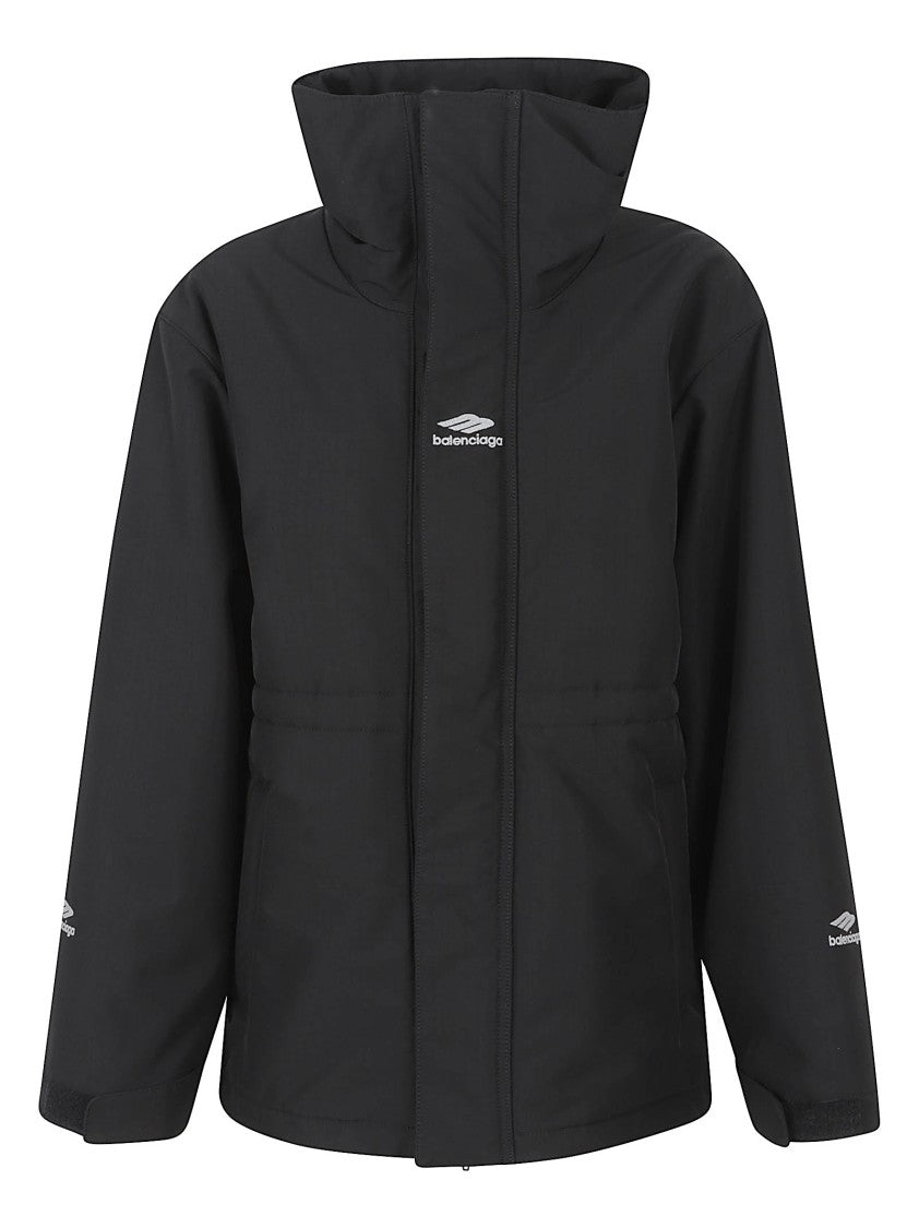 Balenciaga Technical Black Coat With High Collar And Reflective Details