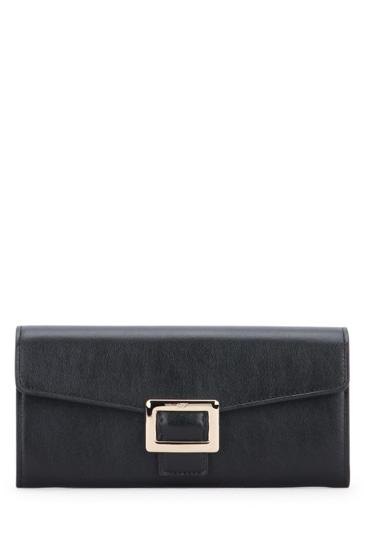 Roger Vivier Small Black Leather Wallet With Square Buckle Accent